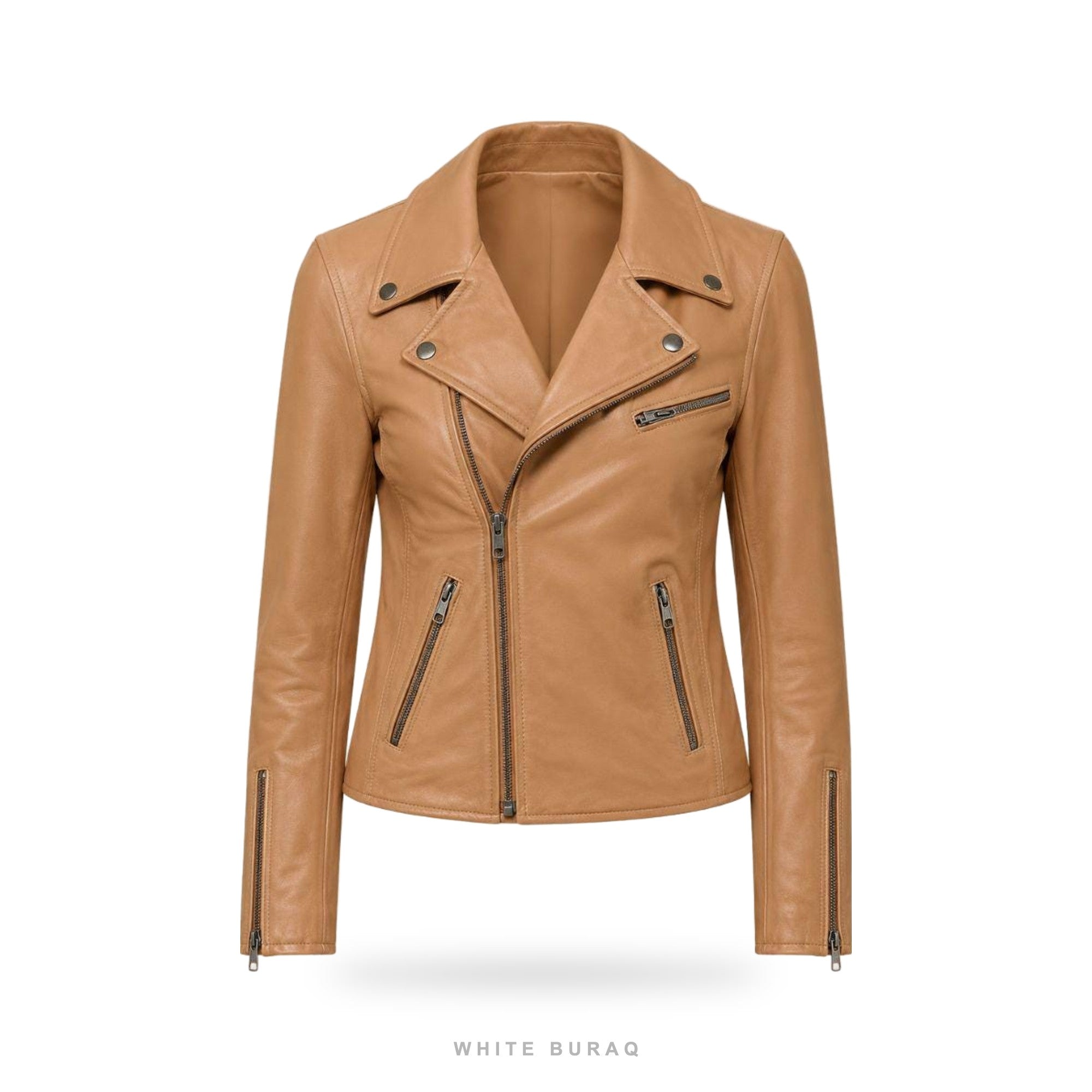 Women's Tan Leather Biker Jacket