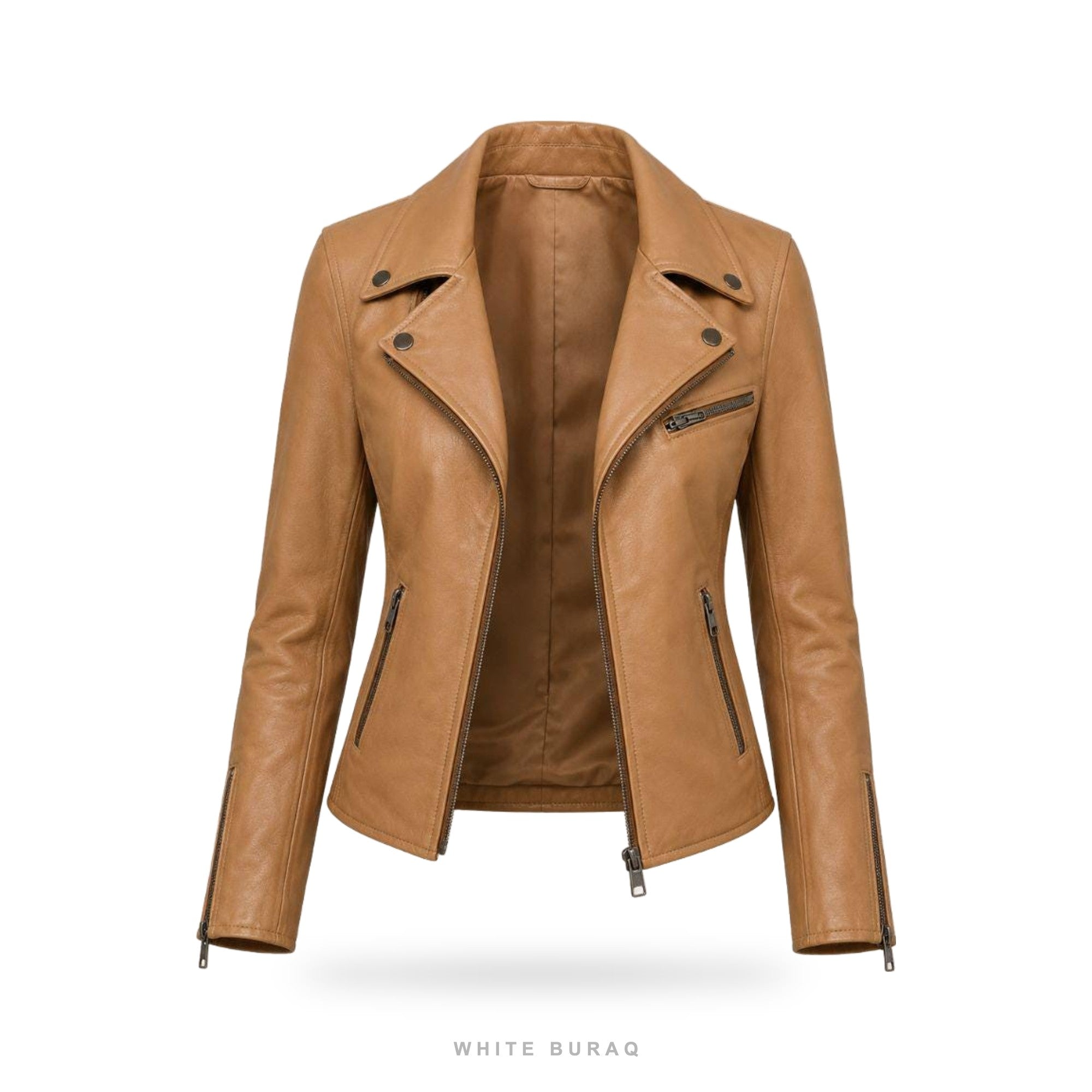 Women's Tan Leather Biker Jacket – view 3