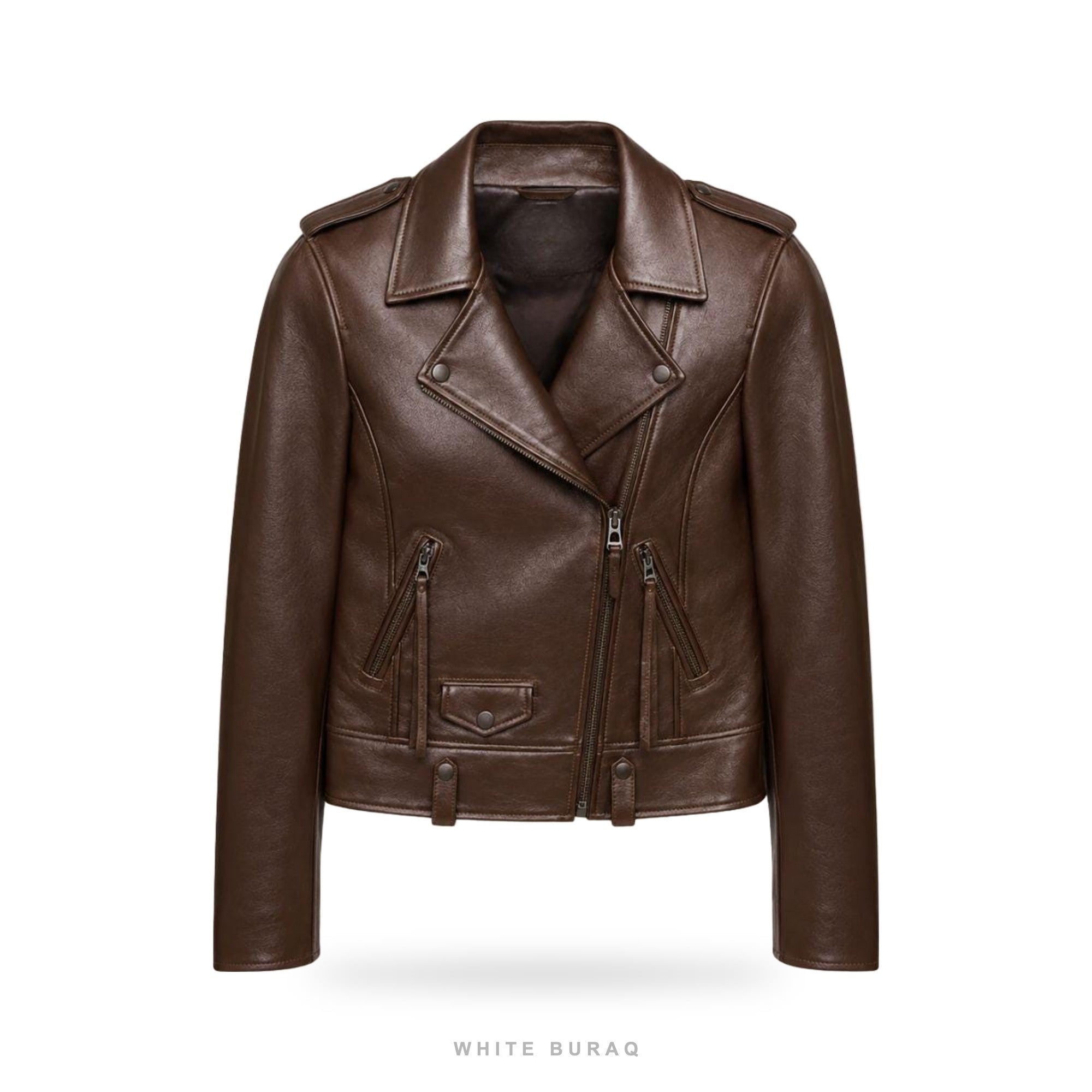 Women's Dark Brown Sheepskin Asymmetric Biker Jacket