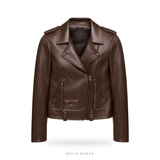 Women's Dark Brown Sheepskin Asymmetric Biker Jacket