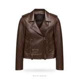 Women's Dark Brown Sheepskin Asymmetric Biker Jacket