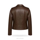 Women's Dark Brown Sheepskin Asymmetric Biker Jacket – view 2