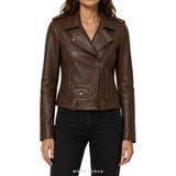 Women's Dark Brown Sheepskin Asymmetric Biker Jacket – view 3