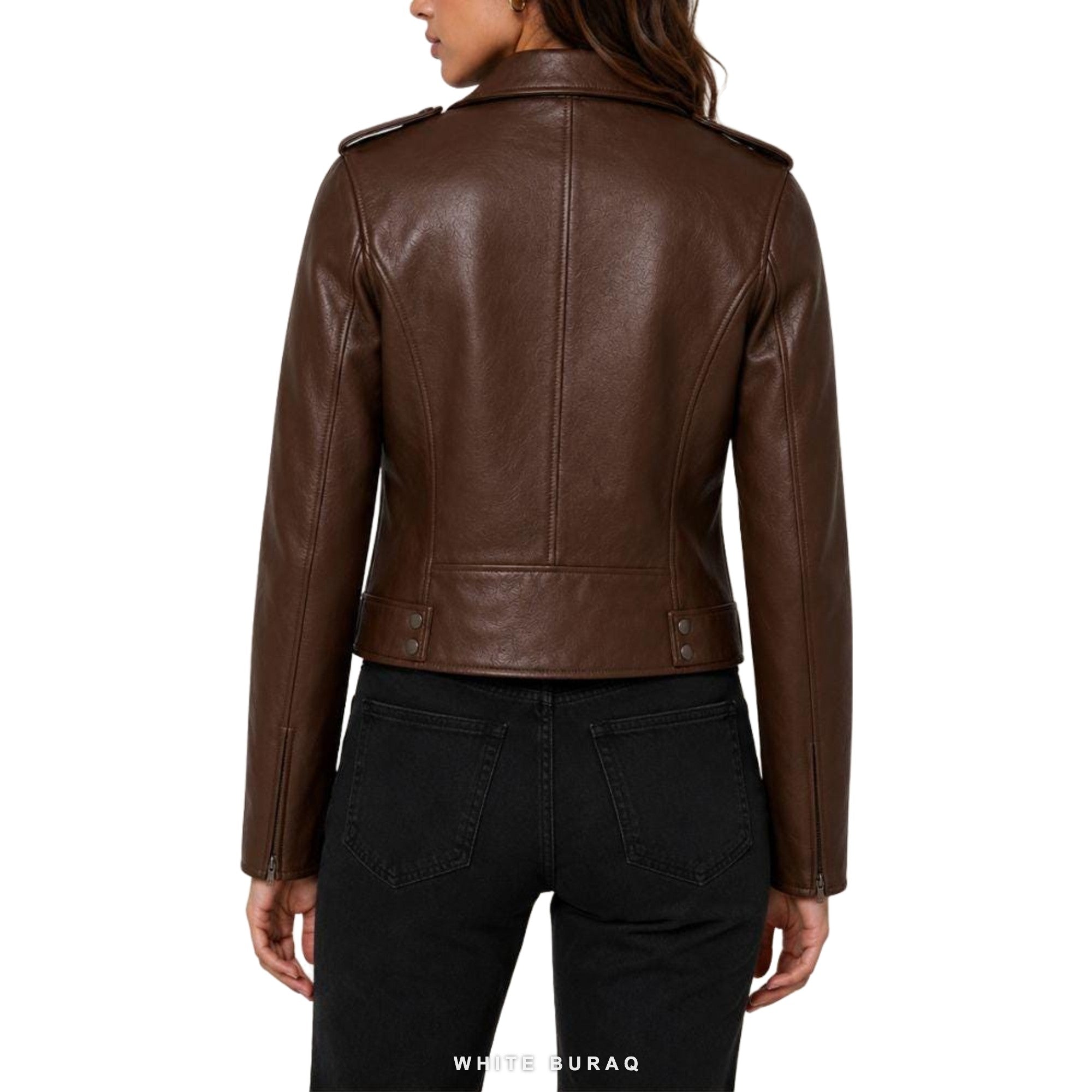Women's Dark Brown Sheepskin Asymmetric Biker Jacket – view 4