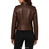 Women's Dark Brown Sheepskin Asymmetric Biker Jacket – view 4