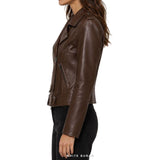 Women's Dark Brown Sheepskin Asymmetric Biker Jacket – view 5