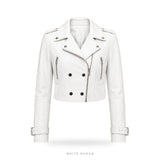 Women's White Cropped Leather Biker Jacket