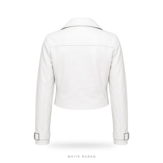 Women's White Cropped Leather Biker Jacket – view 2