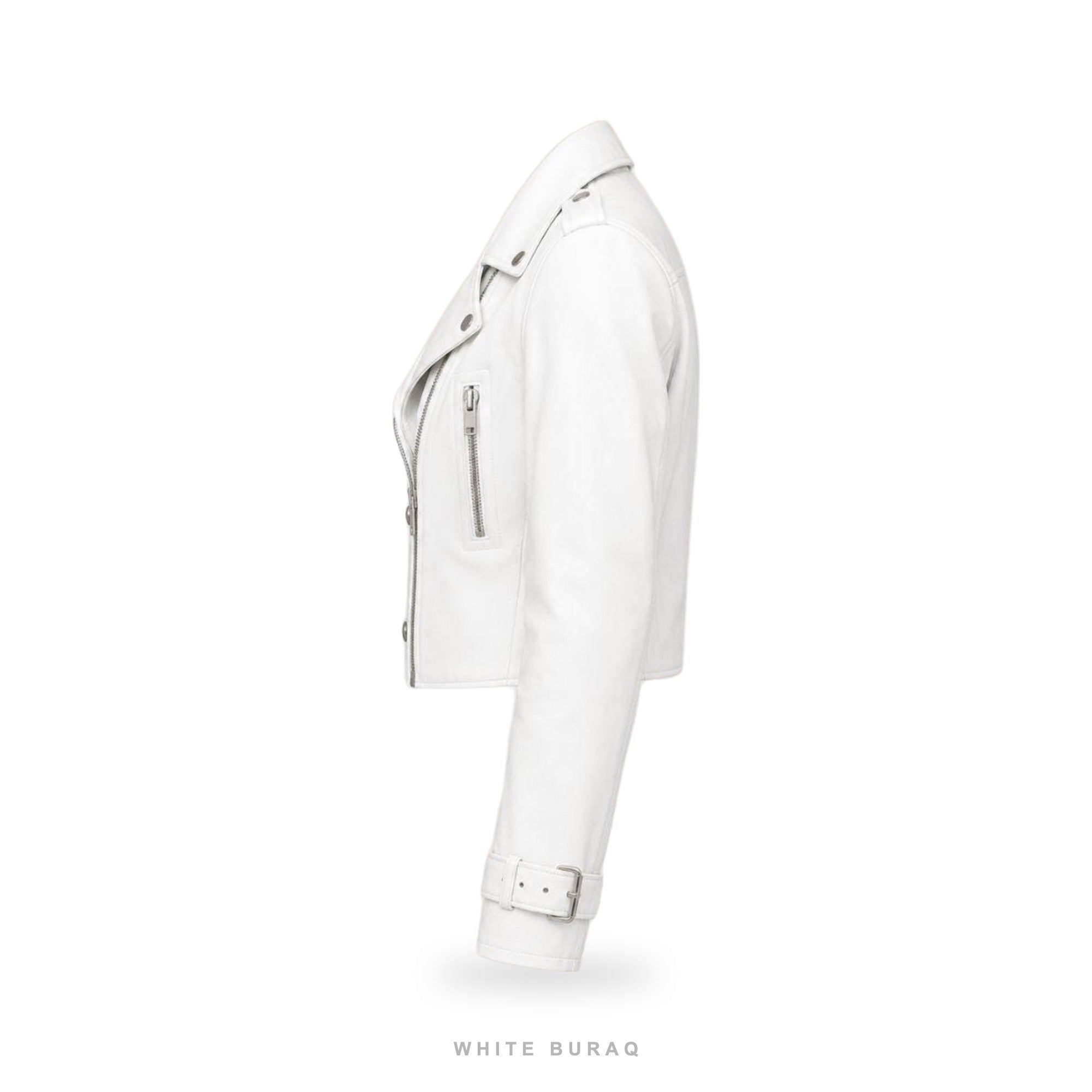 Women's White Cropped Leather Biker Jacket – view 4