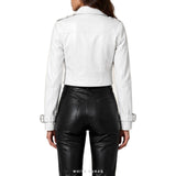 Women's White Cropped Leather Biker Jacket – view 6