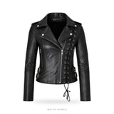 Women's Black Lace-Up Leather Biker Jacket
