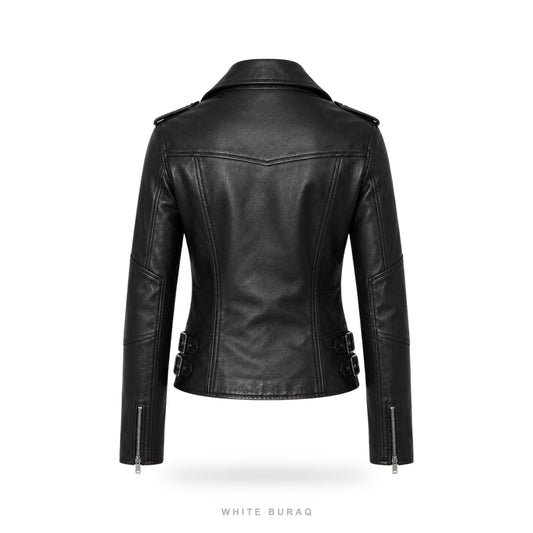 Women's Black Lace-Up Leather Biker Jacket – view 2