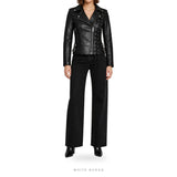 Women's Black Lace-Up Leather Biker Jacket – view 5