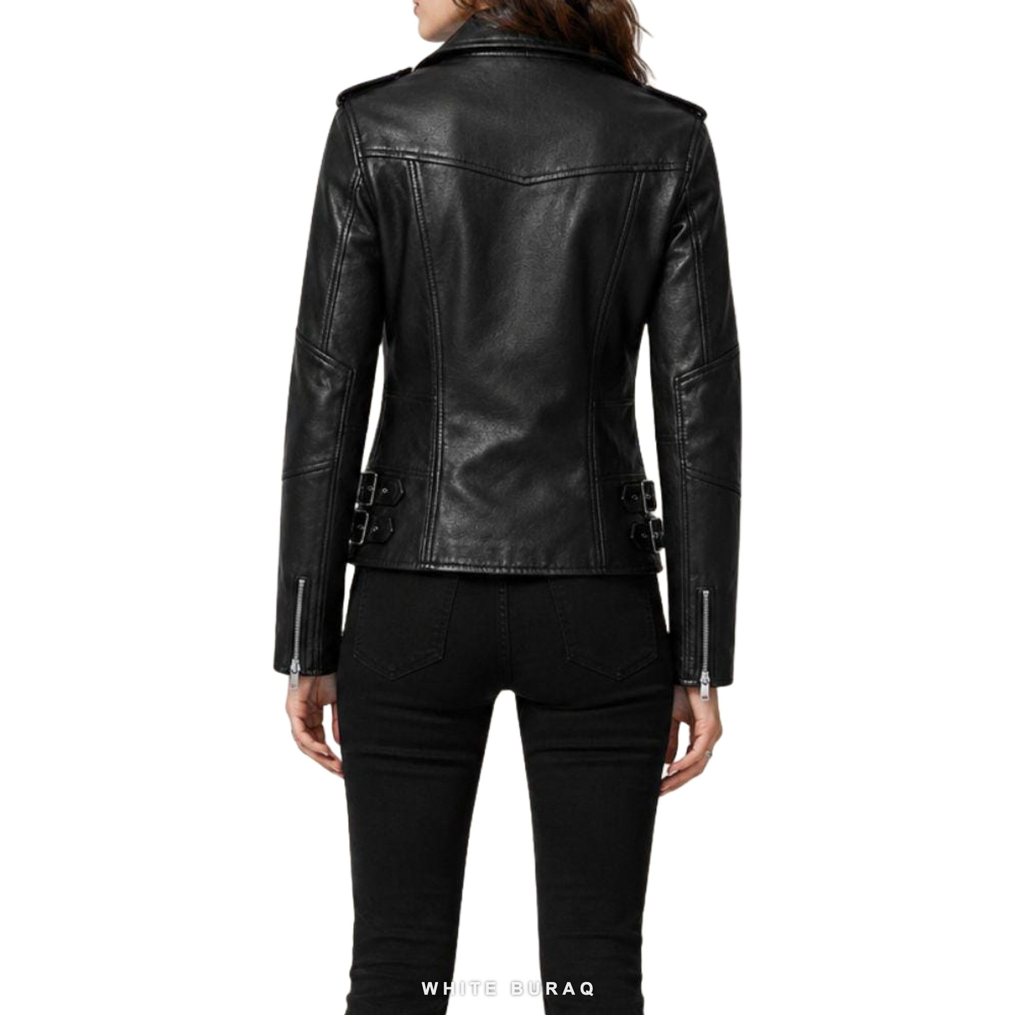 Women's Black Lace-Up Leather Biker Jacket – view 6