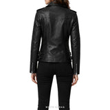 Women's Black Lace-Up Leather Biker Jacket – view 6