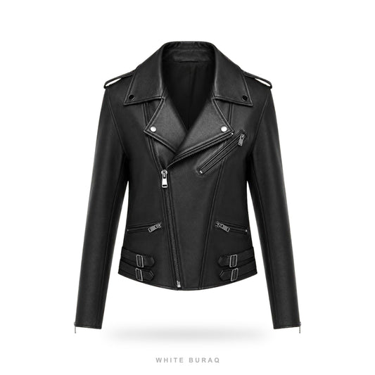 Women's Black Sheepskin Asymmetric Biker Jacket