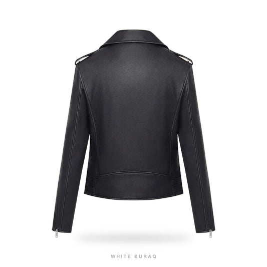 Women's Black Sheepskin Asymmetric Biker Jacket – view 2