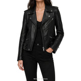 Women's Black Sheepskin Asymmetric Biker Jacket – view 4