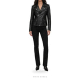 Women's Black Sheepskin Asymmetric Biker Jacket – view 5