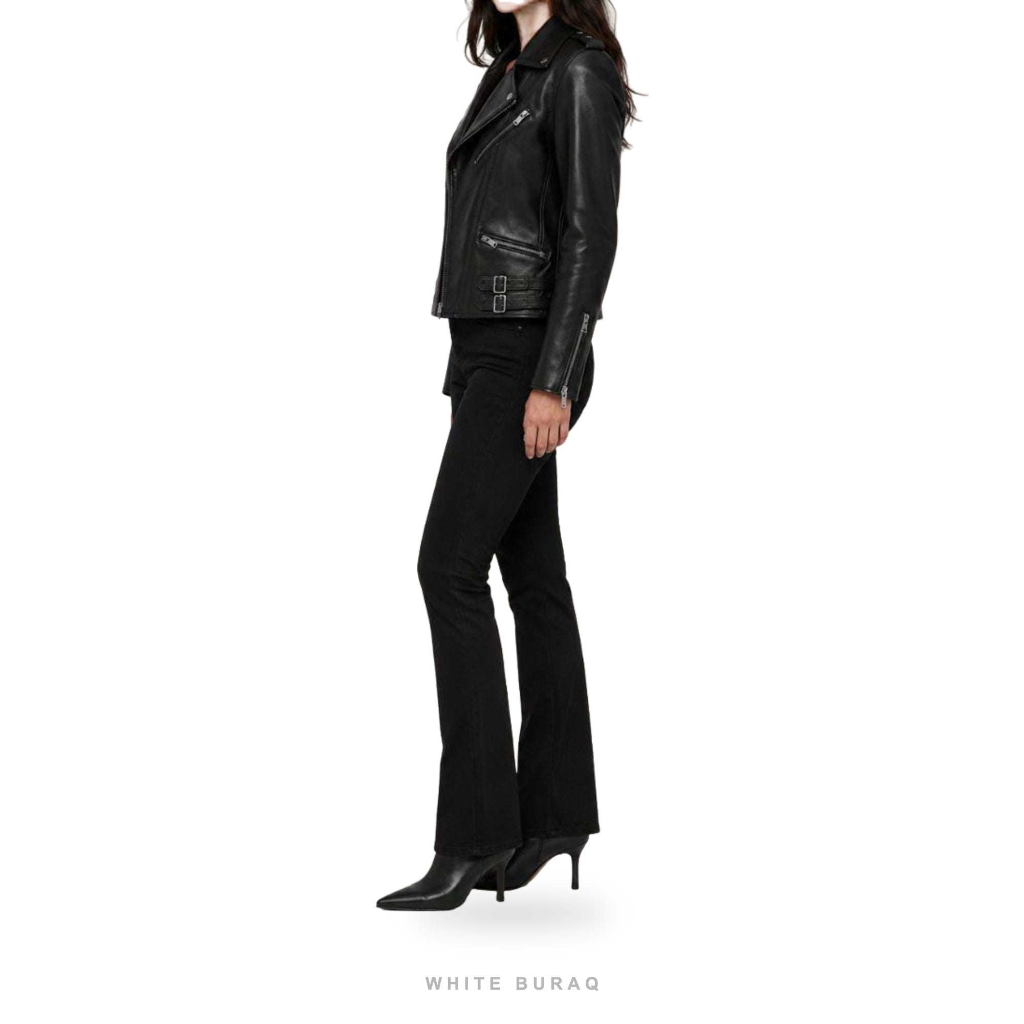 Women's Black Sheepskin Asymmetric Biker Jacket – view 6