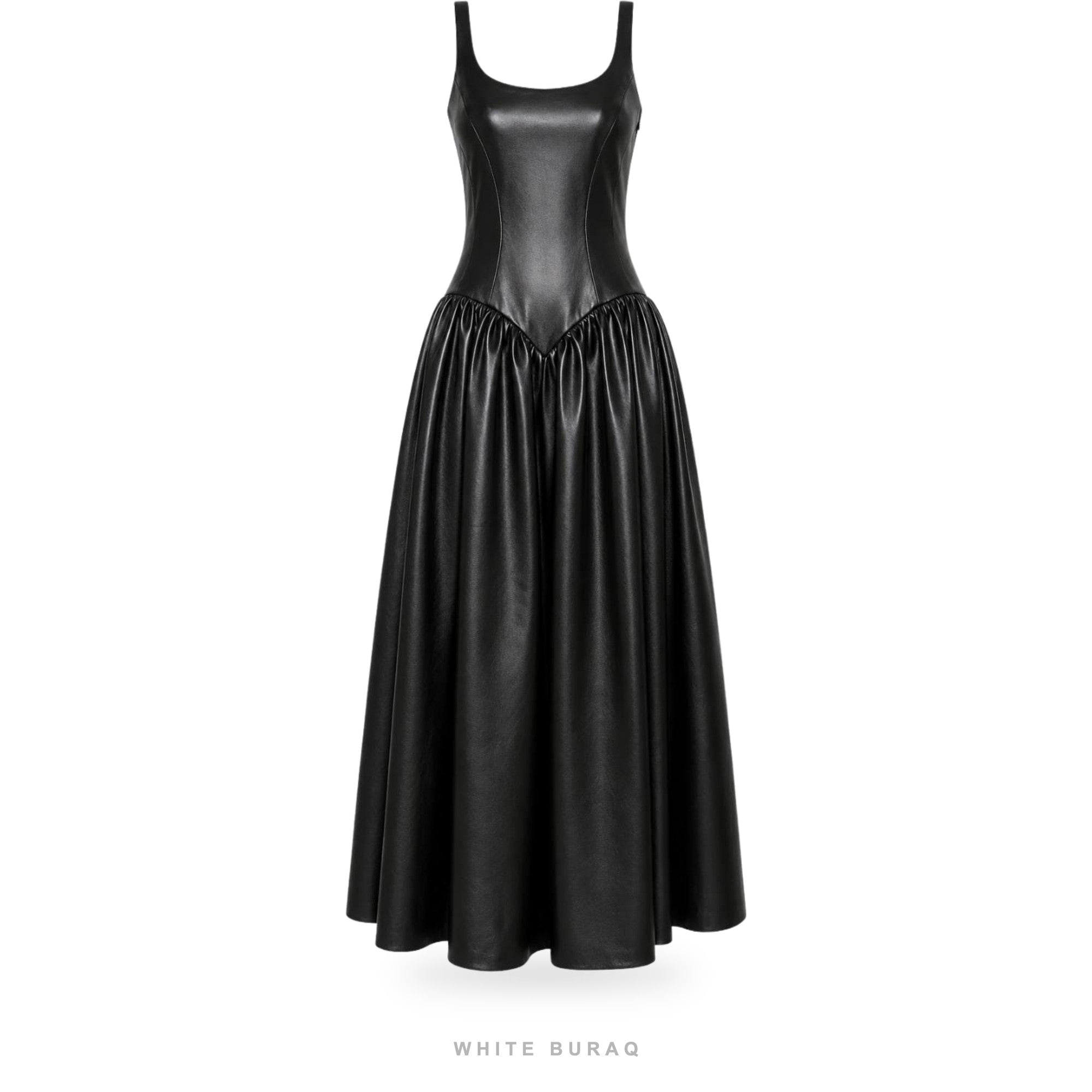 Women's Black Leather Sleeveless Dropped-Waist Maxi Gown