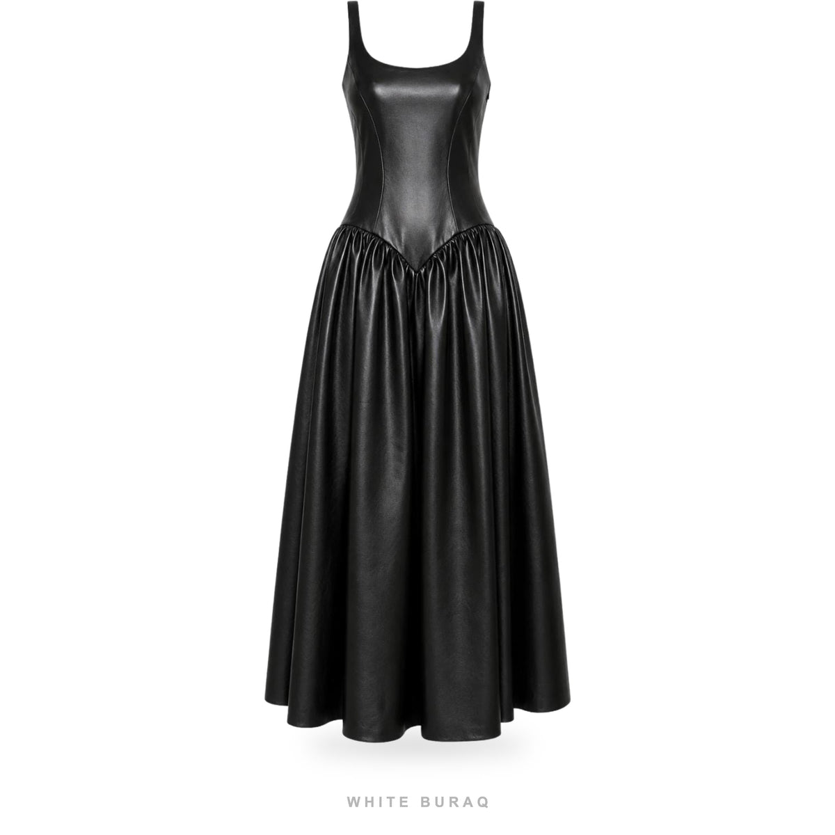 Women's Black Leather Sleeveless Dropped-Waist Maxi Gown