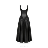 Women's Black Leather Sleeveless Dropped-Waist Maxi Gown – view 3