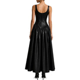 Women's Black Leather Sleeveless Dropped-Waist Maxi Gown – view 4
