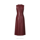 Women's Burgundy Leather Sleeveless A-Line Maxi Dress – view 3