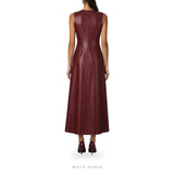 Women's Burgundy Leather Sleeveless A-Line Maxi Dress – view 4