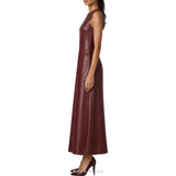 Women's Burgundy Leather Sleeveless A-Line Maxi Dress – view 5