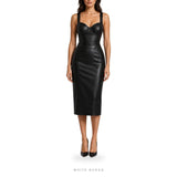 Women's Black Leather Corset Midi Dress – view 2