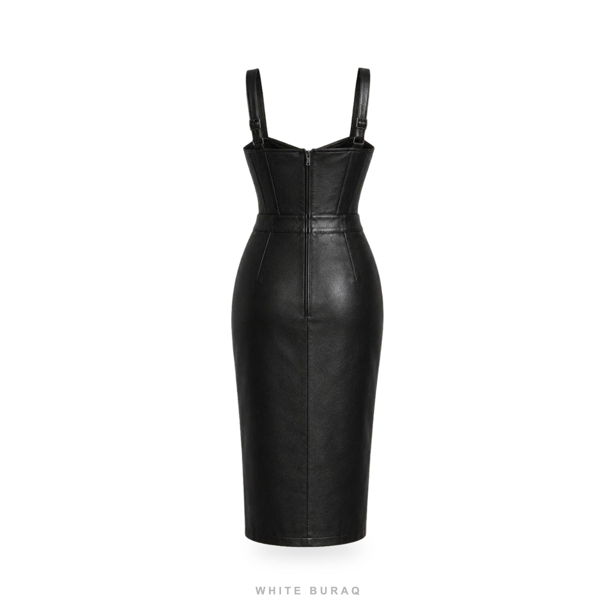 Women's Black Leather Corset Midi Dress – view 3