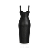Women's Black Leather Corset Midi Dress – view 3