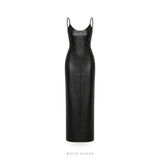 Women's Black Leather Sleeveless Bodycon Maxi Dress