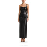 Women's Black Leather Sleeveless Bodycon Maxi Dress – view 2