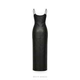 Women's Black Leather Sleeveless Bodycon Maxi Dress – view 3