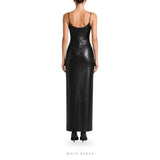 Women's Black Leather Sleeveless Bodycon Maxi Dress – view 4