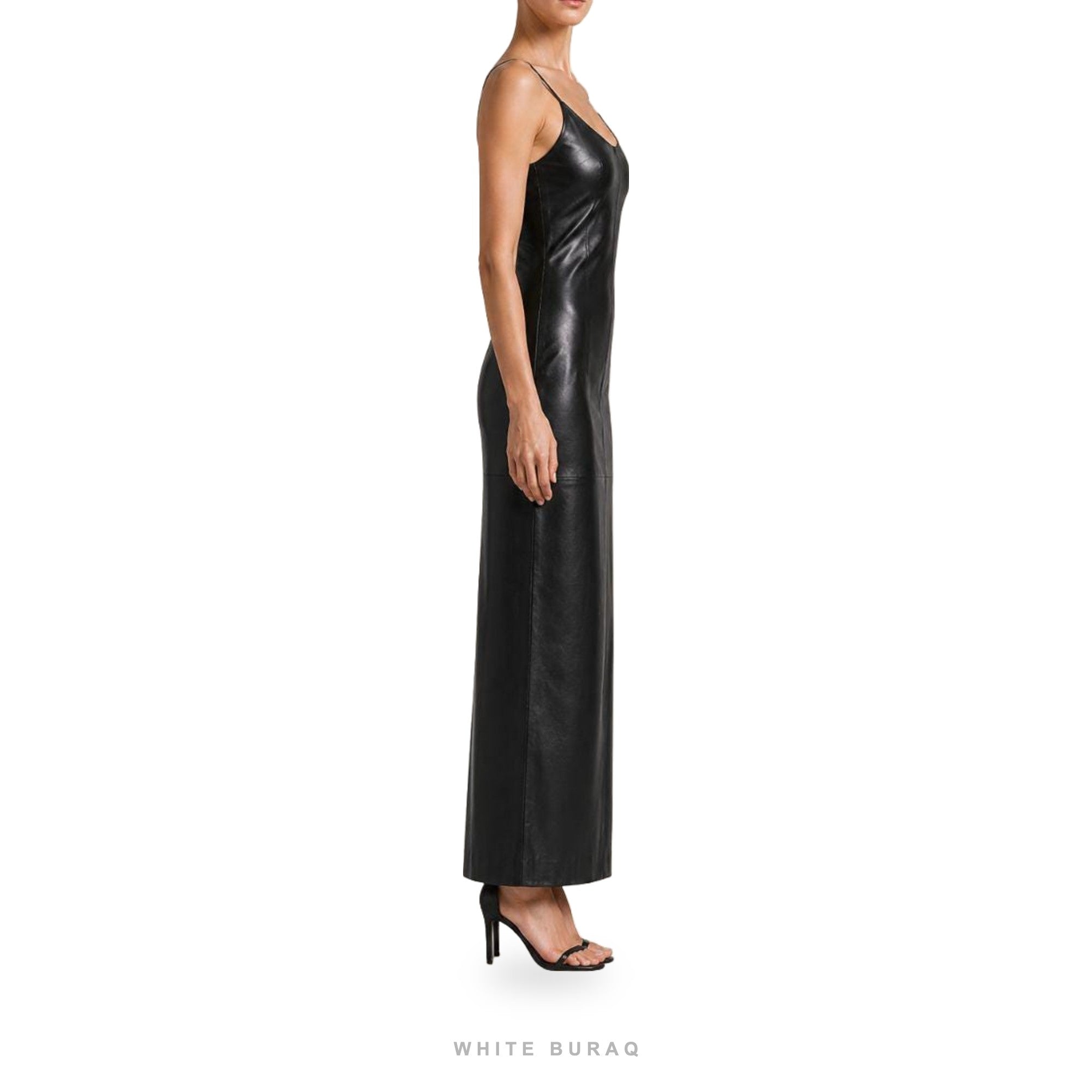 Women's Black Leather Sleeveless Bodycon Maxi Dress – view 6