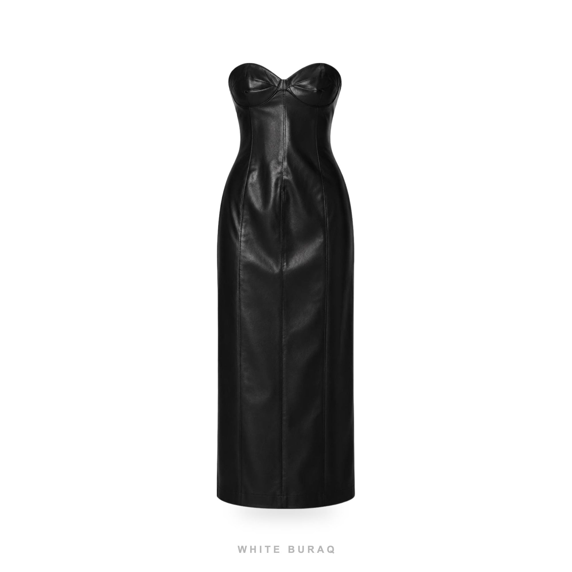 Women's Black Leather Strapless Corset Maxi Gown