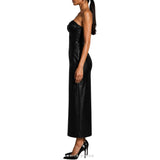 Women's Black Leather Strapless Corset Maxi Gown – view 5