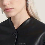 Women's Black Sheepskin Cropped Balloon-Sleeve Jacket – view 2