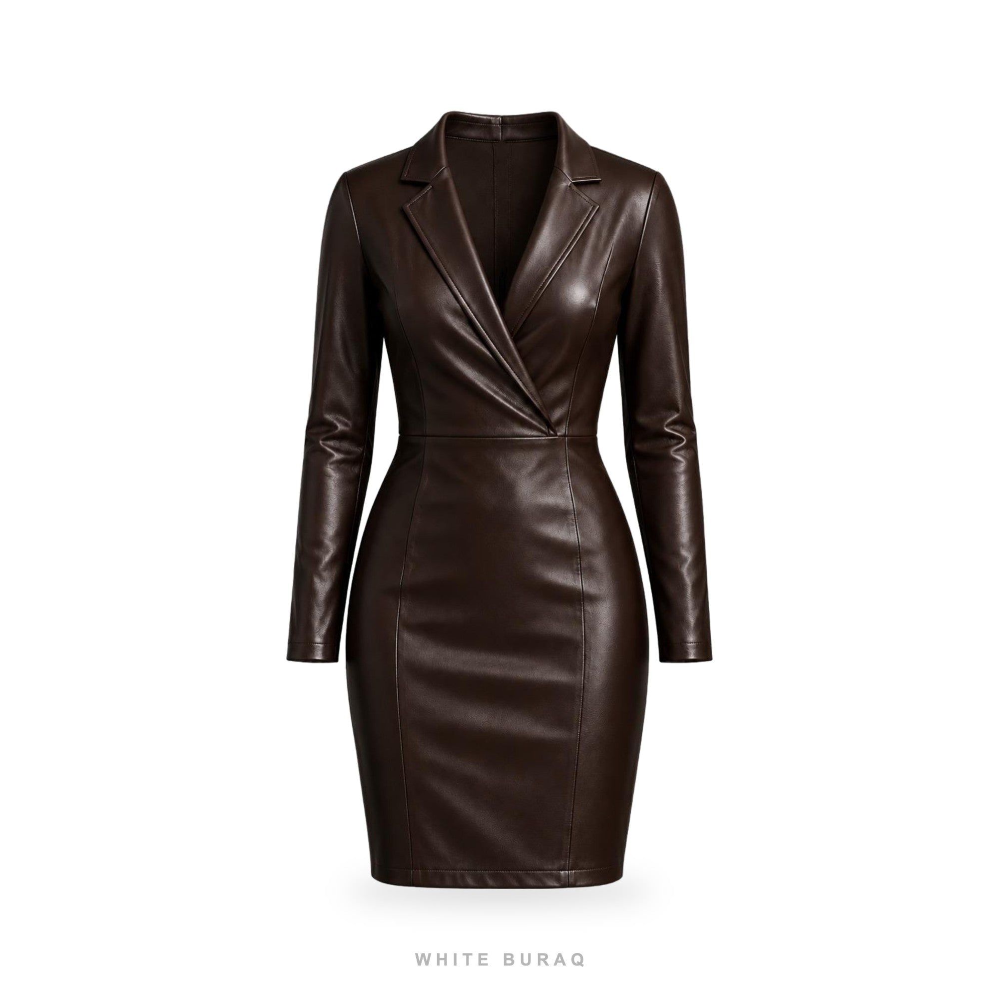 Women's Dark Brown Leather Blazer Mini Dress