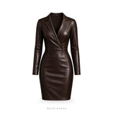 Women's Dark Brown Leather Blazer Mini Dress