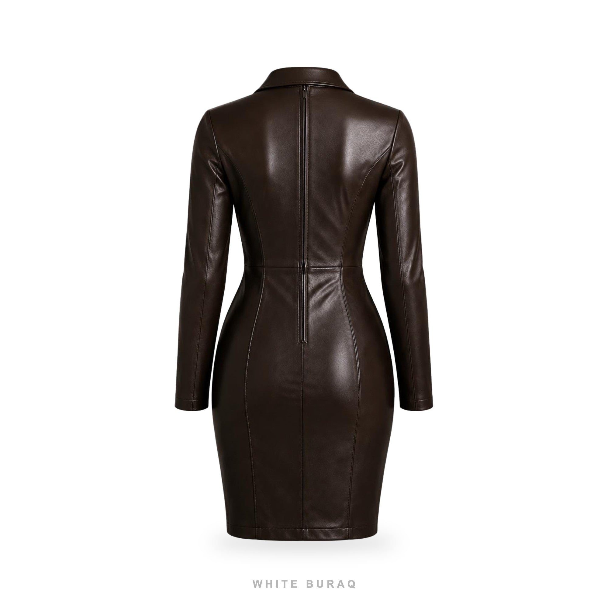 Women's Dark Brown Leather Blazer Mini Dress – view 4