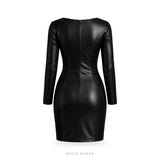 Women's Black Leather Zip-Front Bodycon Mini Dress – view 4