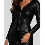 Women's Black Leather Zip-Front Bodycon Mini Dress – view 6