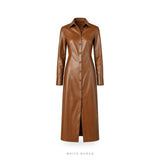 Women's Cognac Leather Button-Front Maxi Shirt Dress
