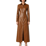 Women's Cognac Leather Button-Front Maxi Shirt Dress – view 2