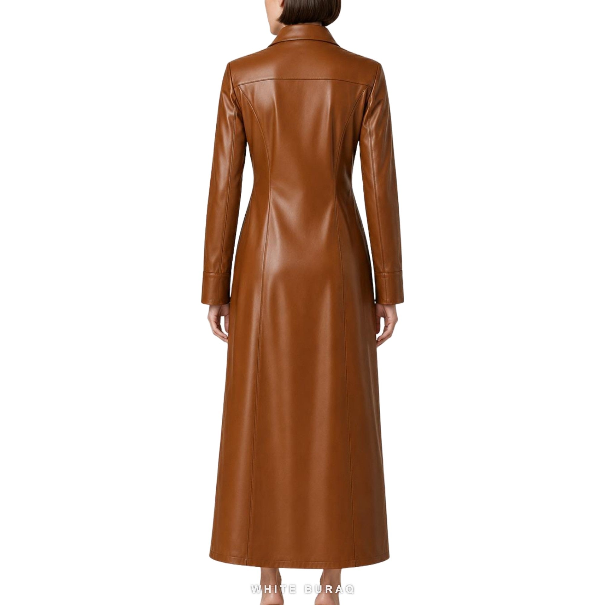 Women's Cognac Leather Button-Front Maxi Shirt Dress – view 3